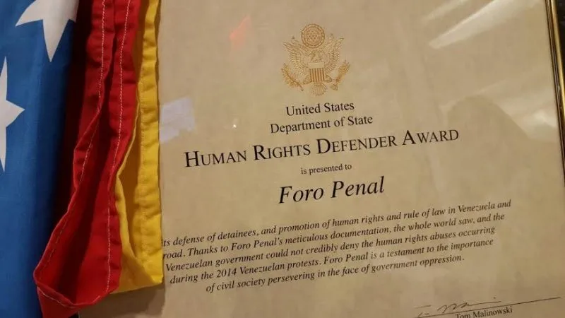 EEUU premia a Foro Penal por "mostrar violaciones" de derechos en Venezuela
