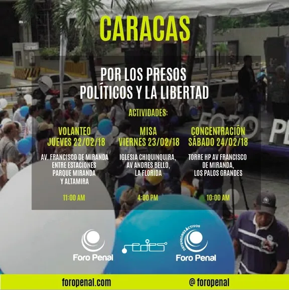 Foro Penal emprende campaña de concientización en las calles de Venezuela sobre los presos y perseguidos políticos. Caracas 24 de febrero de 2018.