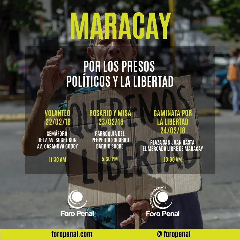 Foro Penal emprende campaña de concientización en las calles de Venezuela sobre los presos y perseguidos políticos. Maracay, 22 de febrero de 2018.