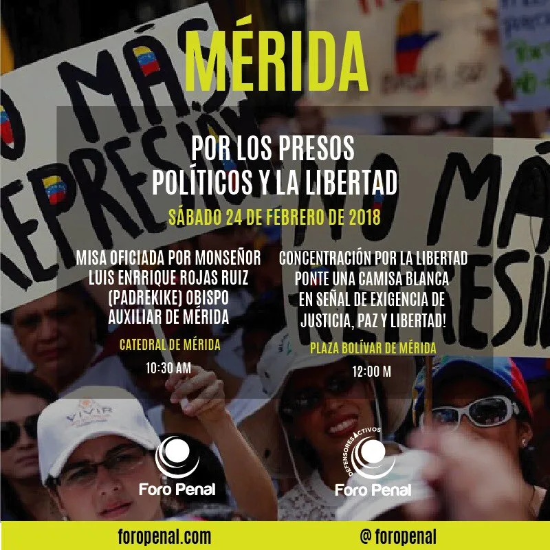 Foro Penal emprende campaña de concientización en las calles de Venezuela sobre los presos y perseguidos políticos. Mérida, 24 de febrero de 2018.