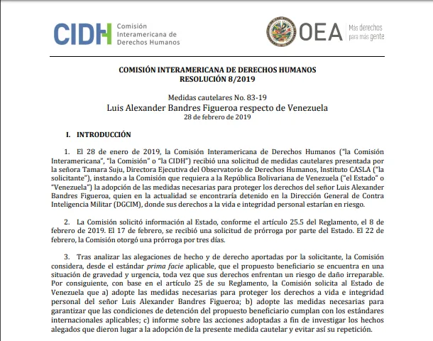 RESOLUCIÓN 8/2019 MEDIDA CAUTELAR 83-19 Luis Bandres  Figueroa