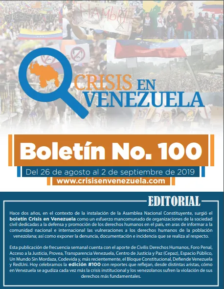 Crisis en Venezuela. Boletín No.100. Del 26 de Agosto al 02 de Septiembre