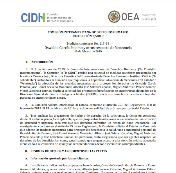 RESOLUCIÓN 3/2019 Medidas cautelares No. 115-19. Oswaldo García Palomo y otros.