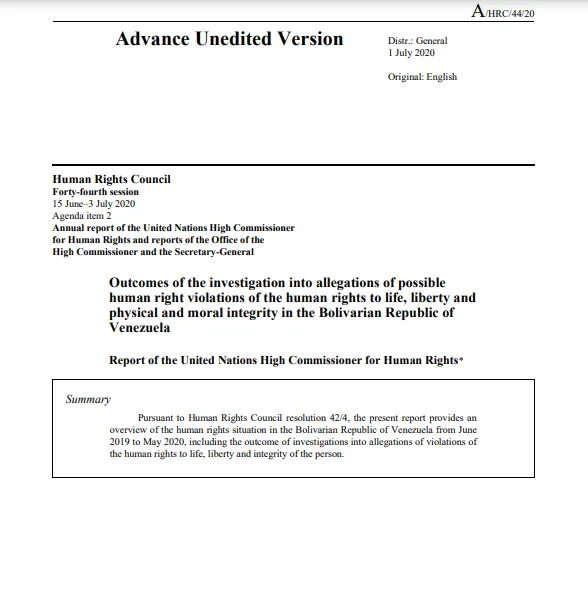 Report of the United Nations High Commissioner for Human Rights Venezuela. 2-Jul-2020