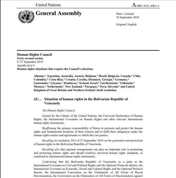 Situation of human rights in the Bolivarian Republic of Venezuela 24-Sep-2019