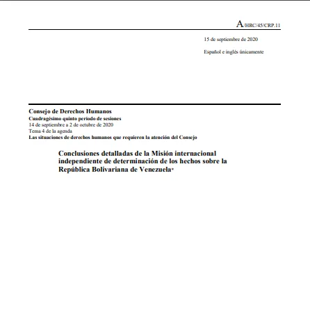Conclusiones de la Misión internacional independiente de determinación de los hechos sobre la República Bolivariana de Venezuela. 15-09-2020