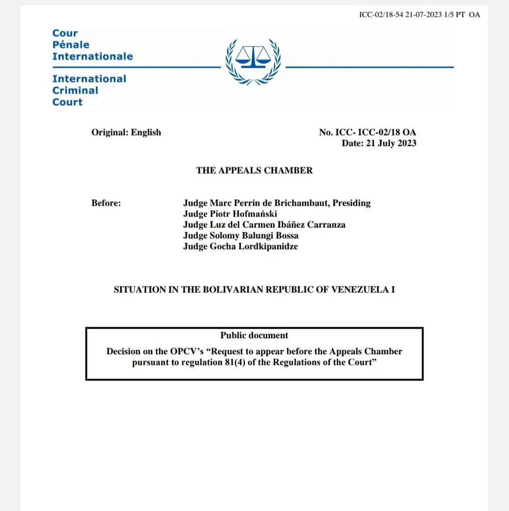 Autorización Sala de Apelaciones Corte Penal Internacional