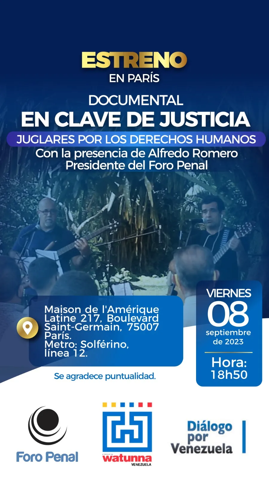 Estreno del documental En clave de justicia: Derechos Humanos y Música en Venezuela. Paris. Alfredo Romero