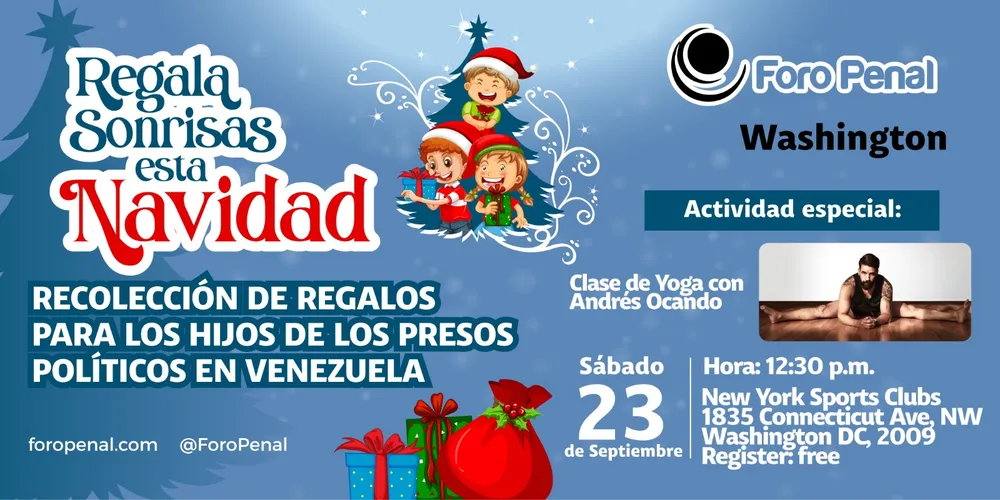 Clase de Yoga, recolecta de regalos para los hijos de los Presos Políticos. Foro Penal Capitulo Washington