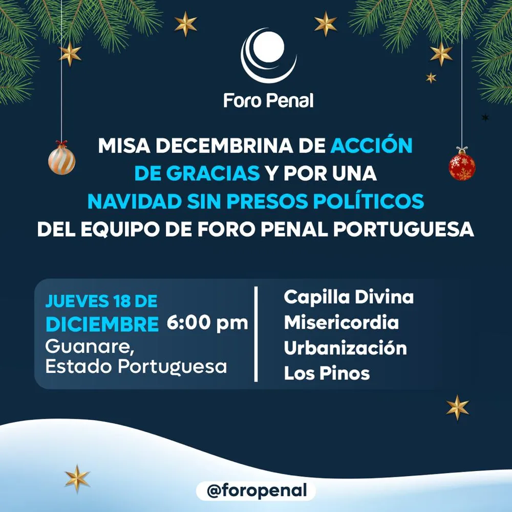 Misa Decembrina de Acción de Gracias y por una Navidad sin Presos Políticos. Foro Penal Portuguesa
