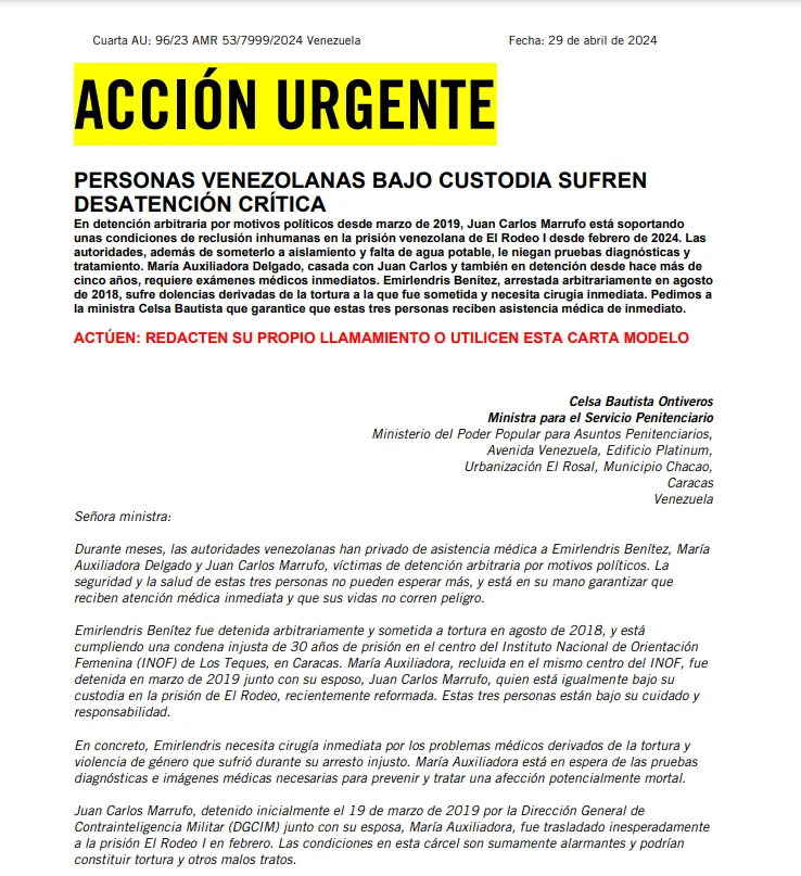 Venezuela: Más información: Personas venezolanas bajo custodia sufren desatención crítica