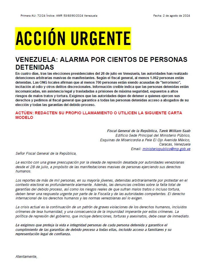 Venezuela: Alarma por cientos de personas detenidas.