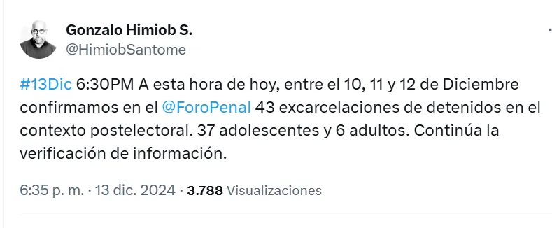 Gonzalo Himiob, director vicepresidente Foro Penal sobre ultimas excarcelaciones  de presos políticos postelectorales