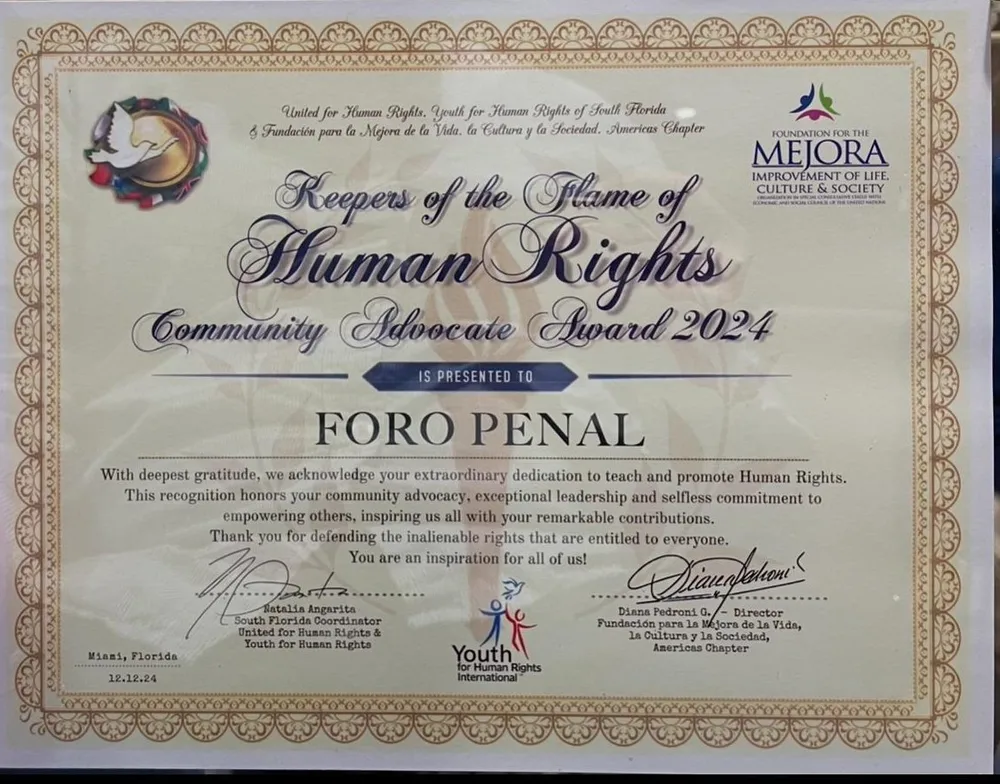 Foro Penal reconocido en la categoría  “defensores de la libertad ”. Miami, Florida
