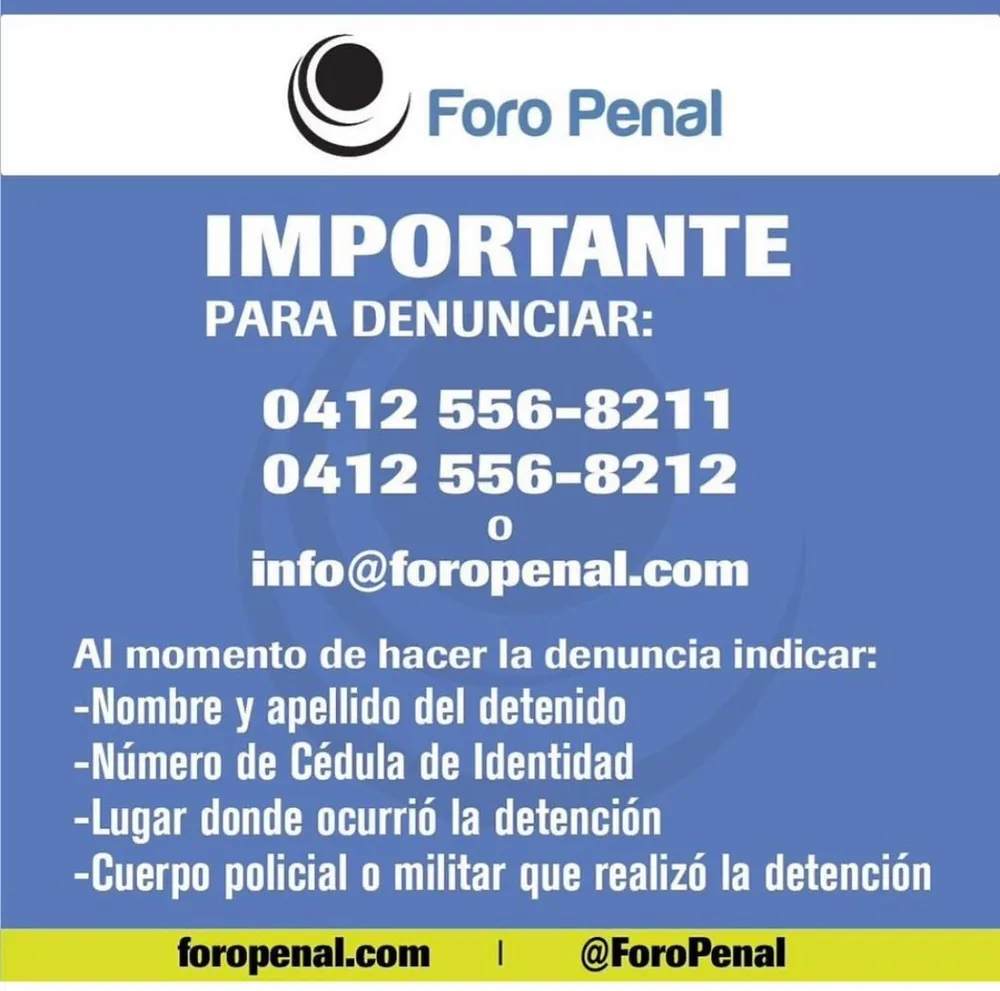 Foro Penal sobre detenciones en Venezuela. 9 de enero de 2025