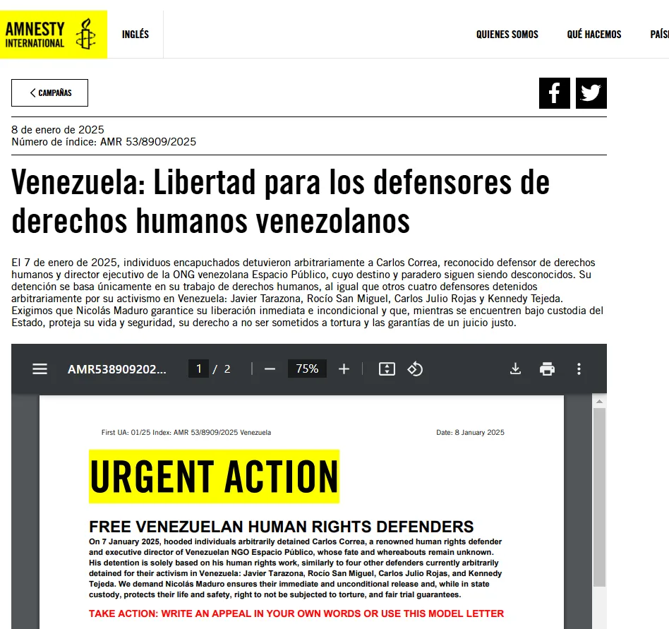 Amnistía Internacional: Venezuela: Libertad para los defensores de derechos humanos venezolanos