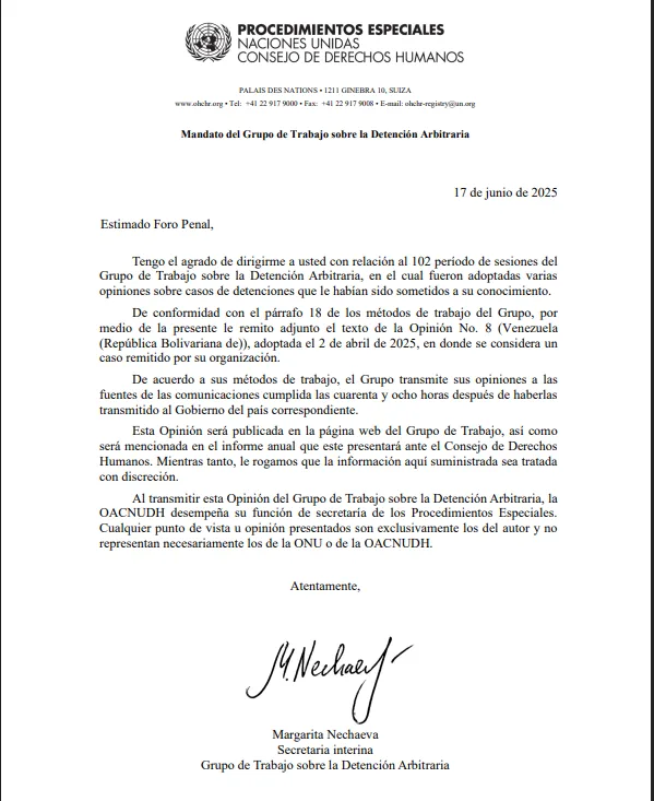Opinión 8/2025 relativa a José  Javier Tarazona Sánchez– Grupo de Trabajo sobre Detención Arbitraria en su 102º período de sesiones