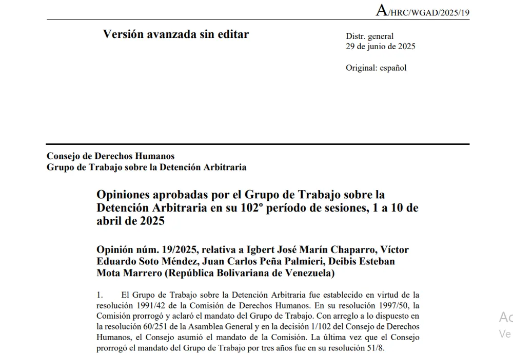 Opinión 19/2025 relativa a Igbert José Marín Chaparro, y otros tres– Grupo de Trabajo sobre Detención Arbitraria en su 102º período de sesiones