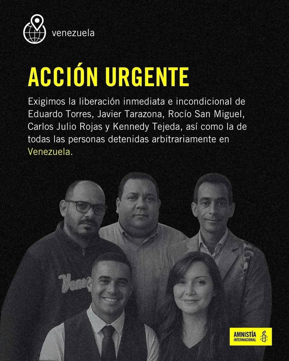 Amnistía Internacional: Acción Urgente por la liberación de presos políticos en Venezuela