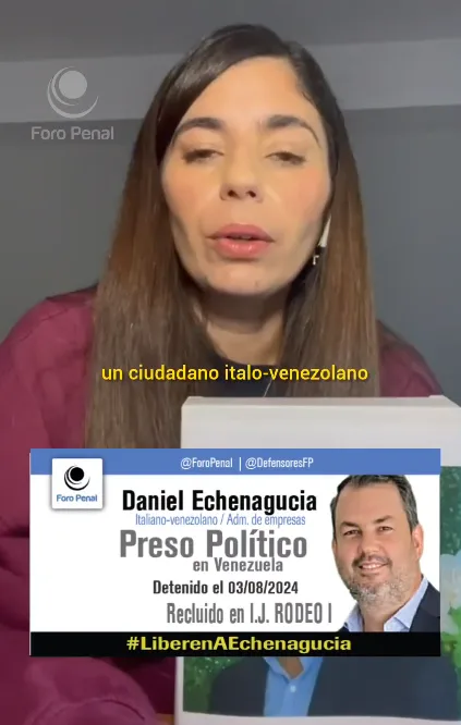Esposa del Preso Político Daniel Echenagucia pide la liberación de Daniel y la de todos los presos políticos en Venezuela.