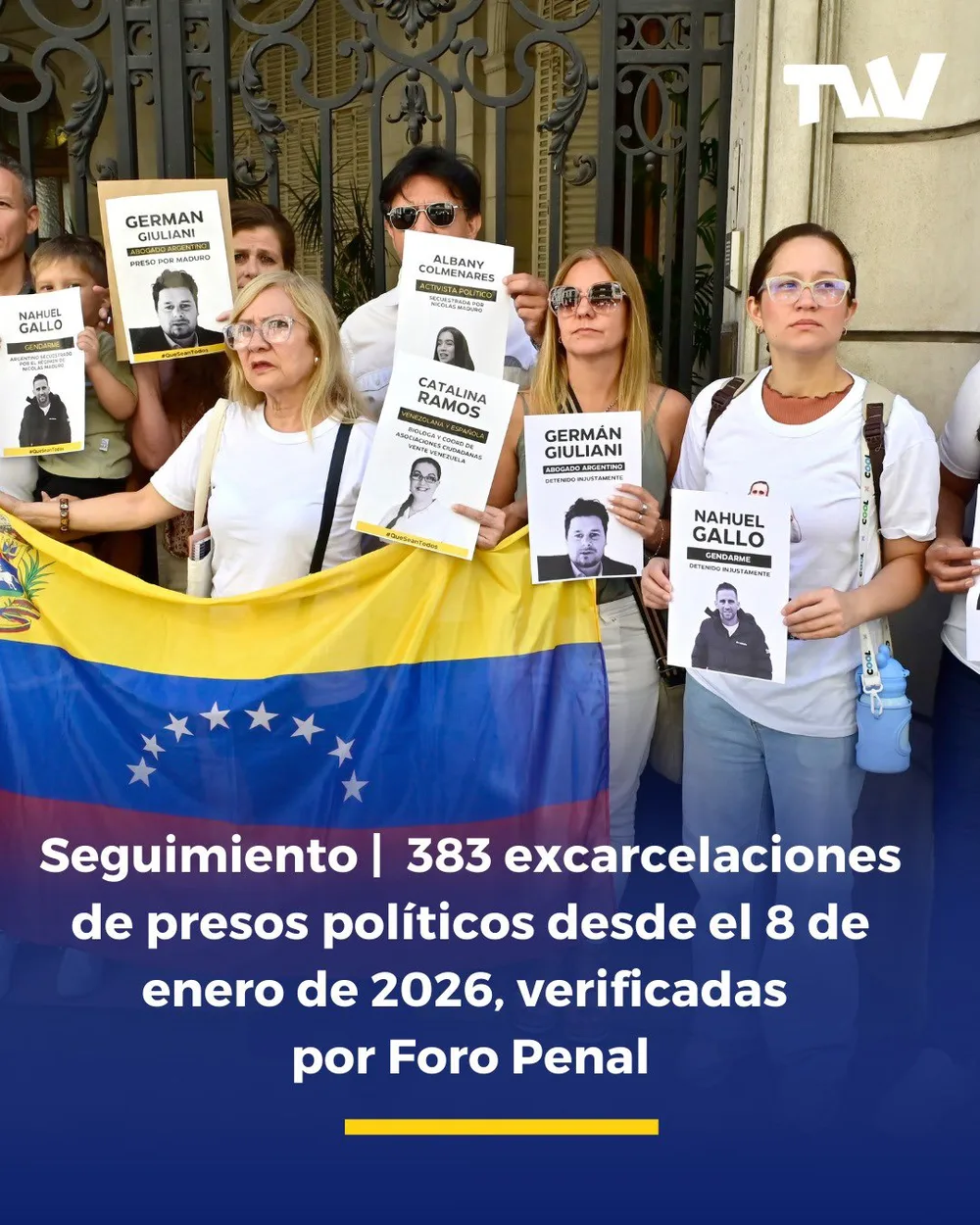 Seguimiento. 383 excarcelaciones de presos políticos desde el 8 de enero 2026, verificadas por Foro Penal