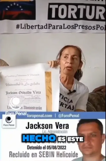 Familiares del preso político Jackson Vera piden su libertad