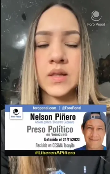 Hija de Nelson Piñero, preso político detenido desde el 23/11/2023 y condenado a 15 años de prisión