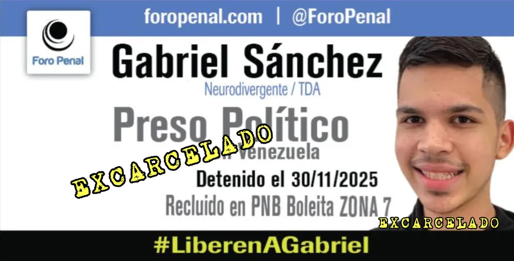 Foro Penal sobre la excarcelación de Gabriel Sánchez Piña