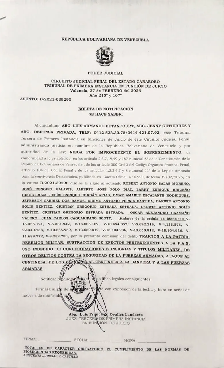 Coordinador Foro Penal Carabobo denuncia que fue negado el sobreseimiento solicitado para el caso Paramacay