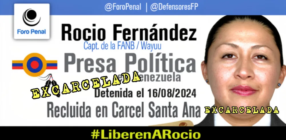 Foro Penal confirma la excarcelación de la Capt. De la FANB, ROCIO FERNÁNDEZ