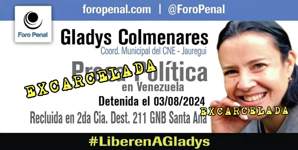 Equipo Foro Penal Táchira confirma la libertad plena de GLADYS NORAIMA COLMENARES