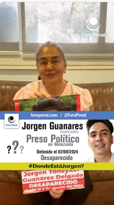 Madre  del  activista Jorgen Guanares, denuncia la desaparición forzada de su hijo, son 19 meses sin conocer su paradero