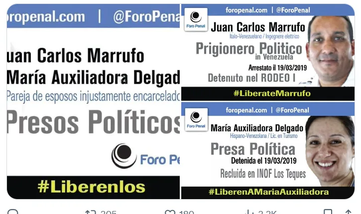 Juan Carlos Marrufo y María Auxiliadora Delgado, forman parte de los ciudadanos europeos presos políticos en Venezuela