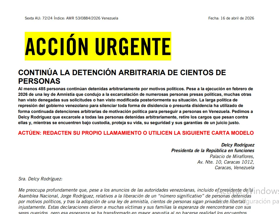 Venezuela: Más información: Continúa la detención arbitraria de cientos de personas