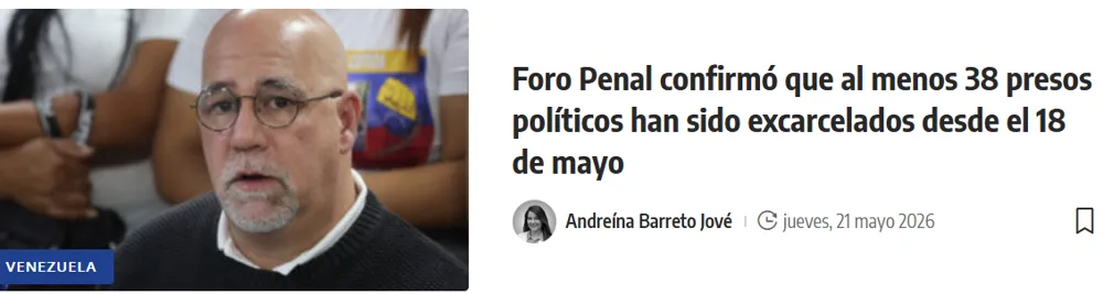 Foro Penal confirmó que al menos 38 presos políticos han sido excarcelados desde el 18 de mayo