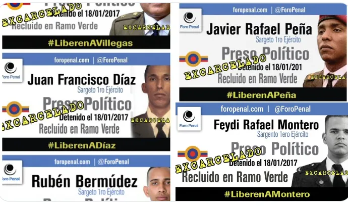 Foro Penal sobre la liberación de los sargentos del ejército Villegas, Bermúdez, Díaz, Montero, Peña, Lozada, Romero, y el General Lozada