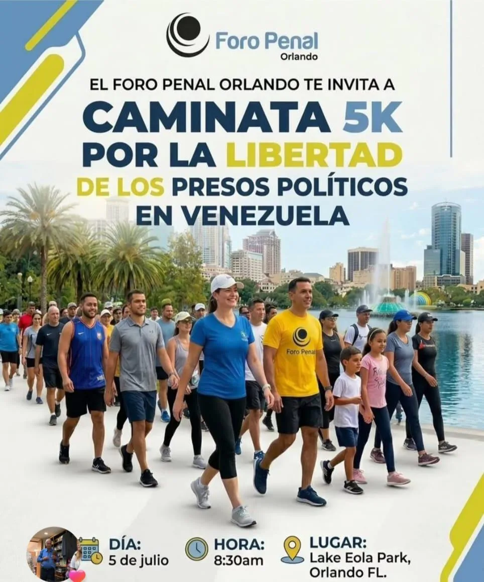 Foro Penal capítulo Orlando te invita a sumarte a la Caminata 5K por la Libertad de los Presos Políticos en Venezuela.