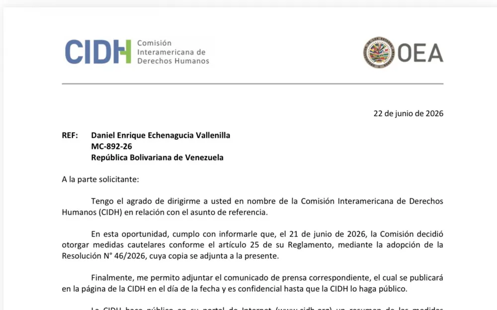 CIDH dicta medidas cautelares a favor de Daniel Enrique Echenagucia Vallenilla