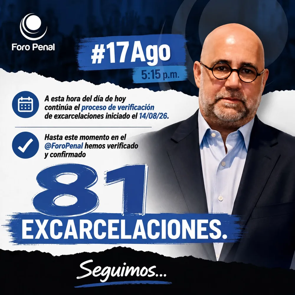Foro Penal sobre excarcelaciones de presos políticos. 17 de agosto 2026. 6:00PM