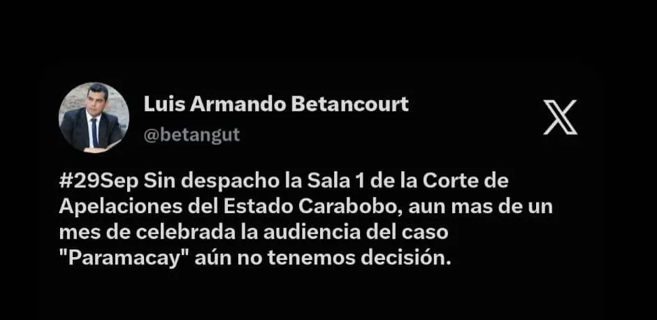 Actualización sobre pronunciamiento de la Corte de Apelaciones caso Paramacay. Foro Penal 29 de septiembre 2026